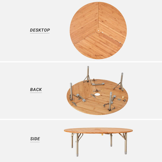 KingCamp アウトドア テーブル ワンポールテントテーブル 丸テーブル 高さ調整可能 3折 竹製
