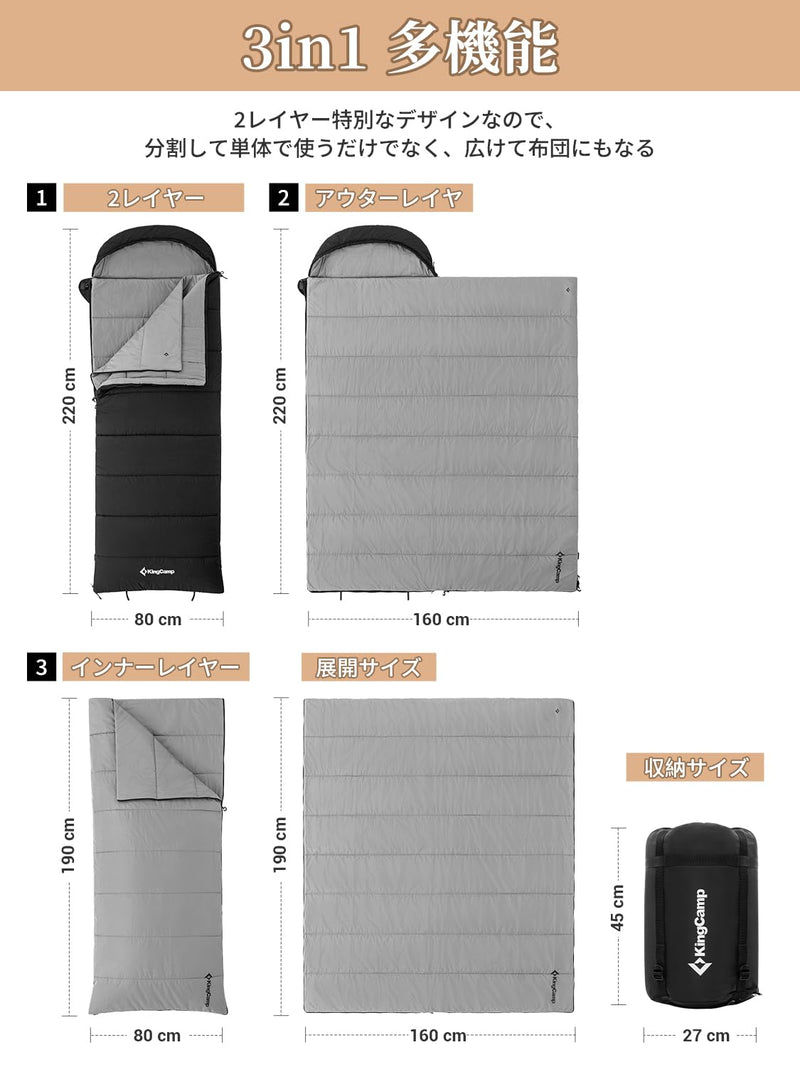 ギャラリービューアに画像をロードする, KingCamp 封筒型寝袋大人用シュラフ通気性暖かい寝袋オールシーズン
